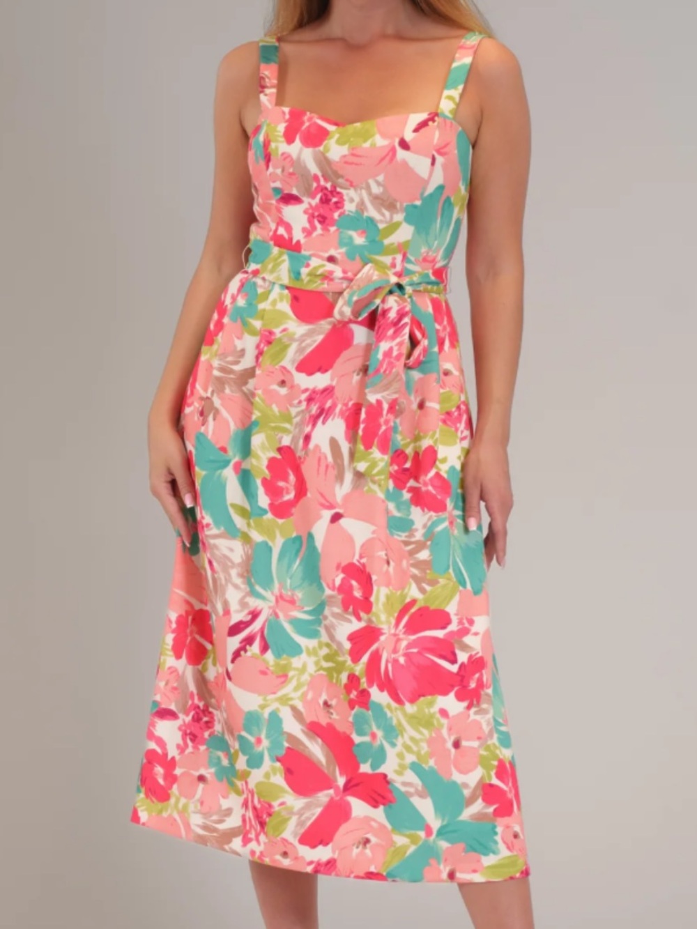 julia jordan Coral & Teal Floral Midi Sundress